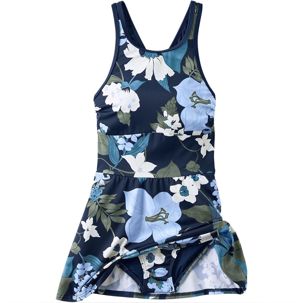 Lands' End Blue and White Floral One Piece Swimdress